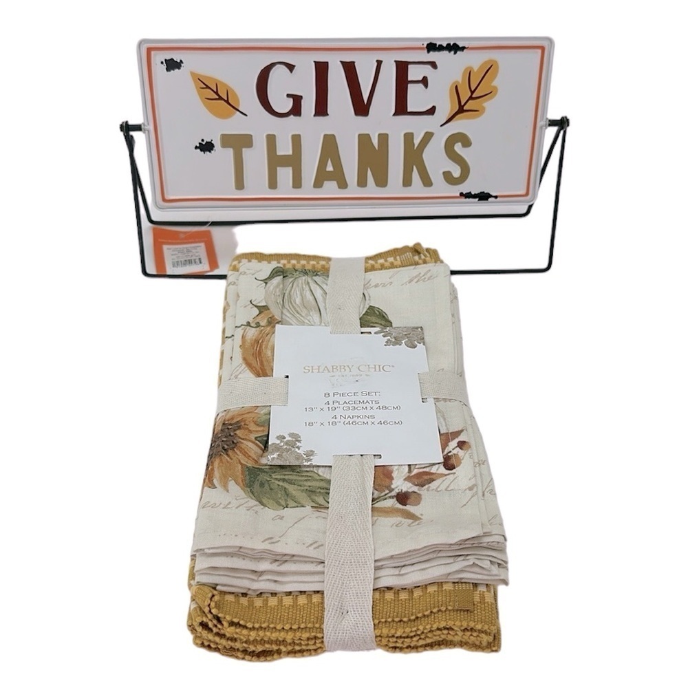 Shabby Chic 4 Placemats‎ 4 Napkins Hyde & Eek Reversible Metal Tabletop Sign